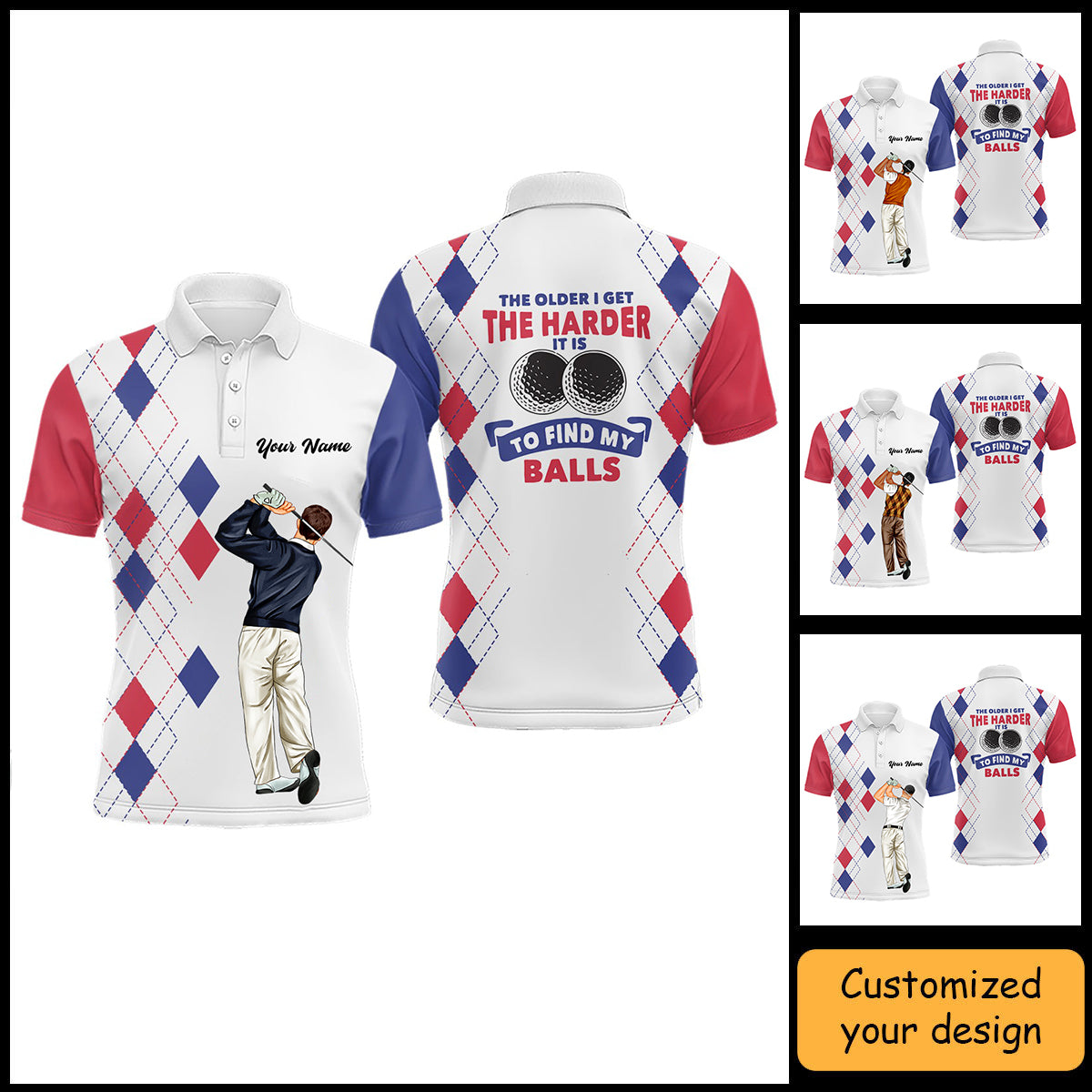 Golf Custom Polo Shirt, The Older I Get The Harder It Is Argyle Pattern Personalized Golf Polo Shirt