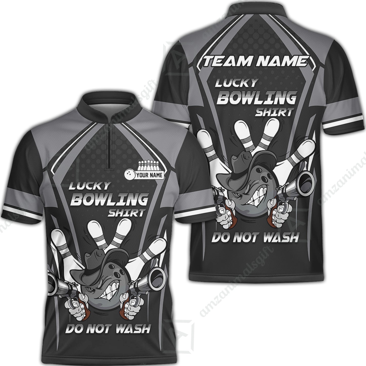 Customized Bowling Team Jersey, Lucky Bowling Shirt Do Not Wash Personalized Name Quarter-Zip Jerseys For Bowlers