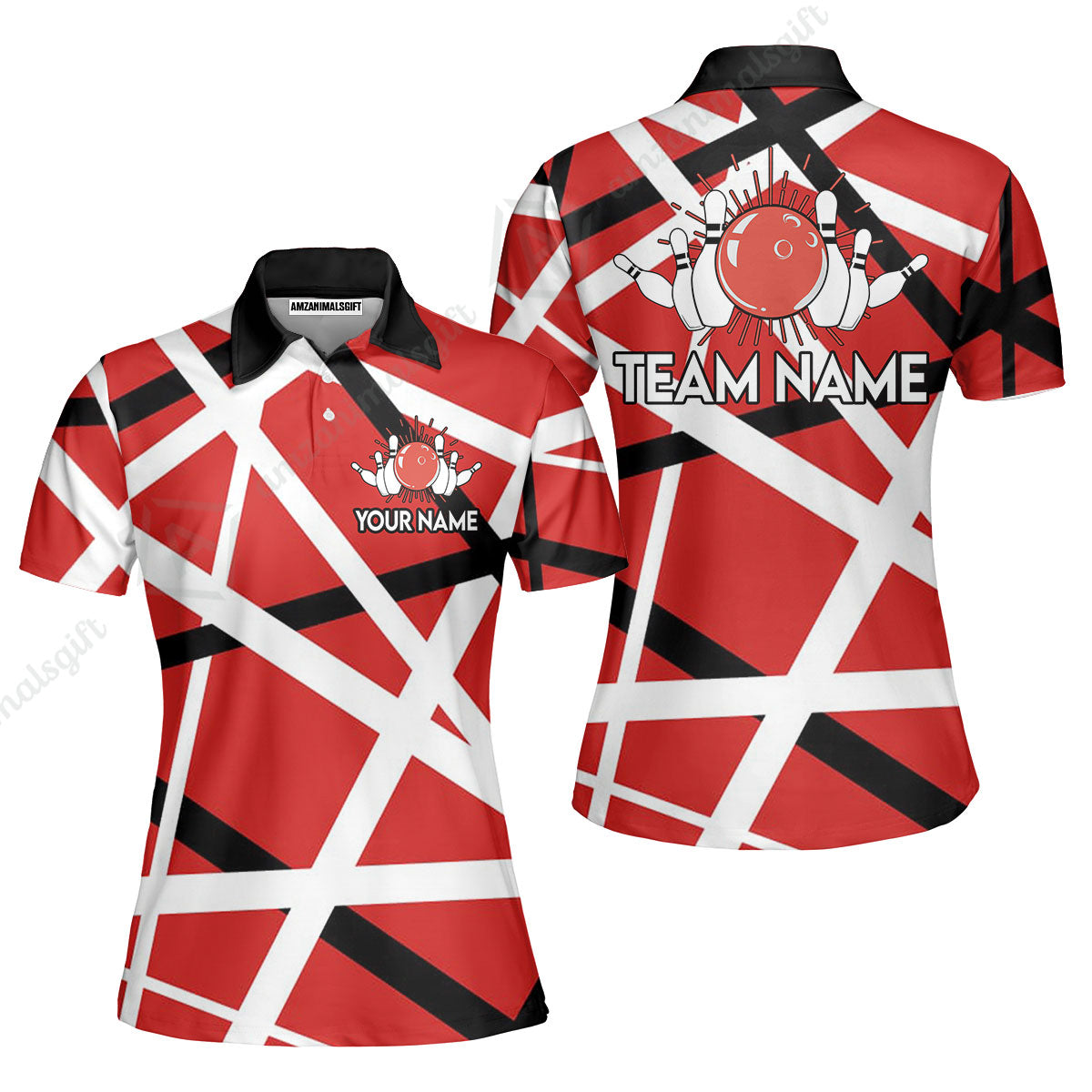Custom Bowling Team Jersey Shirt, Bowling uniforms Vintage Retro Rock Style Guitar Red & White Personalized Name And Team Name