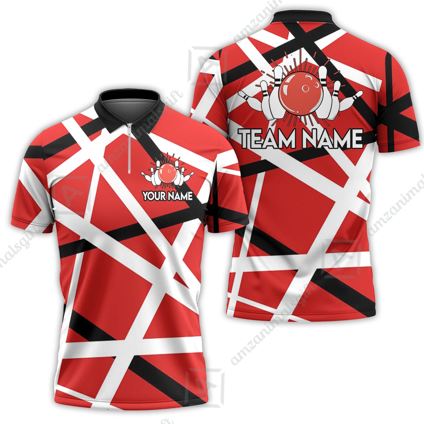 Custom Bowling Team Jersey Shirt, Bowling uniforms Vintage Retro Rock Style Guitar Red & White Personalized Name And Team Name
