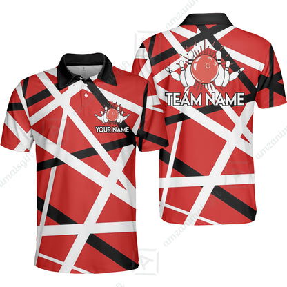 Custom Bowling Team Jersey Shirt, Bowling uniforms Vintage Retro Rock Style Guitar Red & White Personalized Name And Team Name