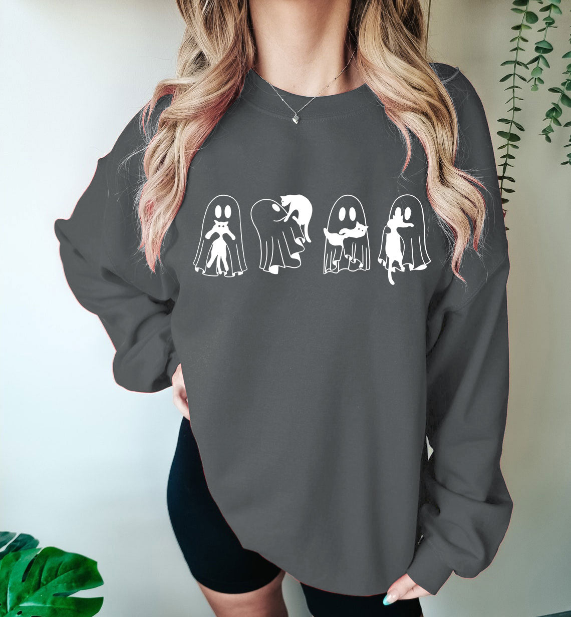 Ghost Cat Sweatshirt, Ghost Cat Shirt, Black Cat Halloween Sweatshirt
