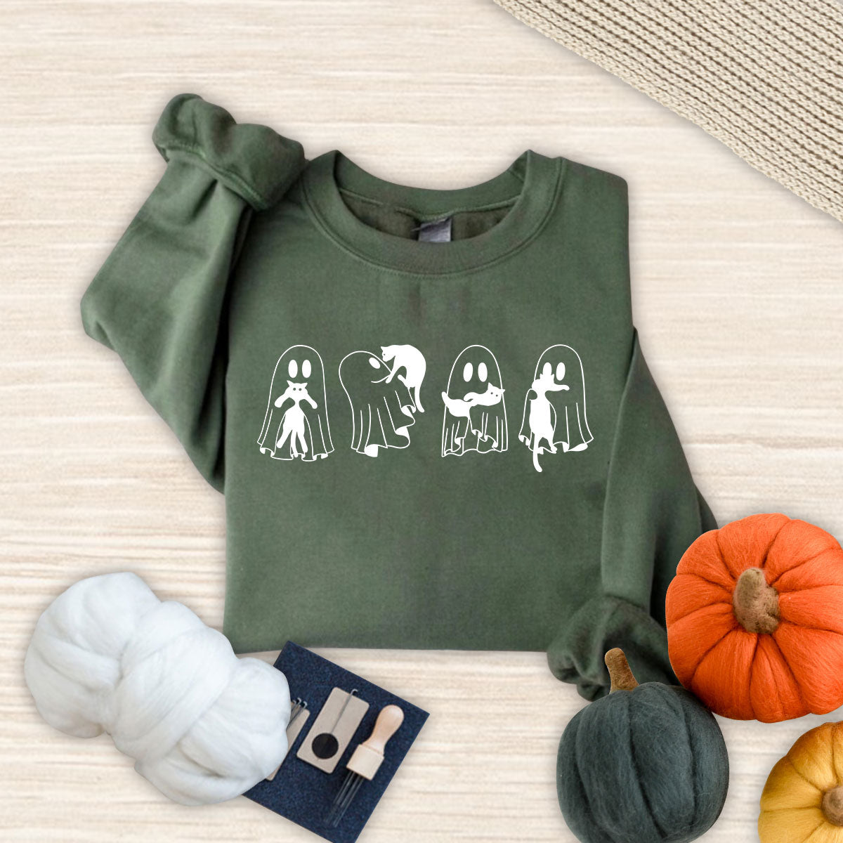 Ghost Cat Sweatshirt, Ghost Cat Shirt, Black Cat Halloween Sweatshirt