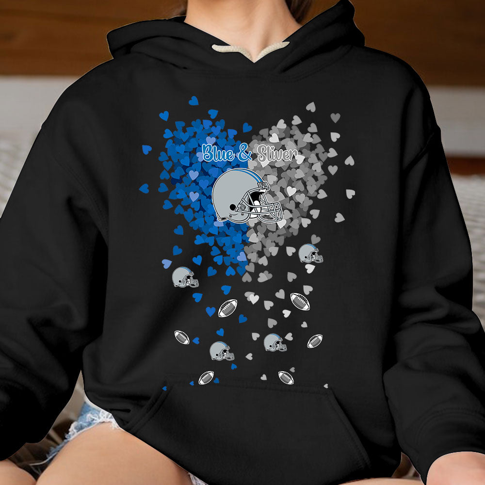 Detroit Football Silver and Blue in My Heart Hoodie, T Shirts, Sweatshirt - Gift For Mens, Womens and Detroit Lovers