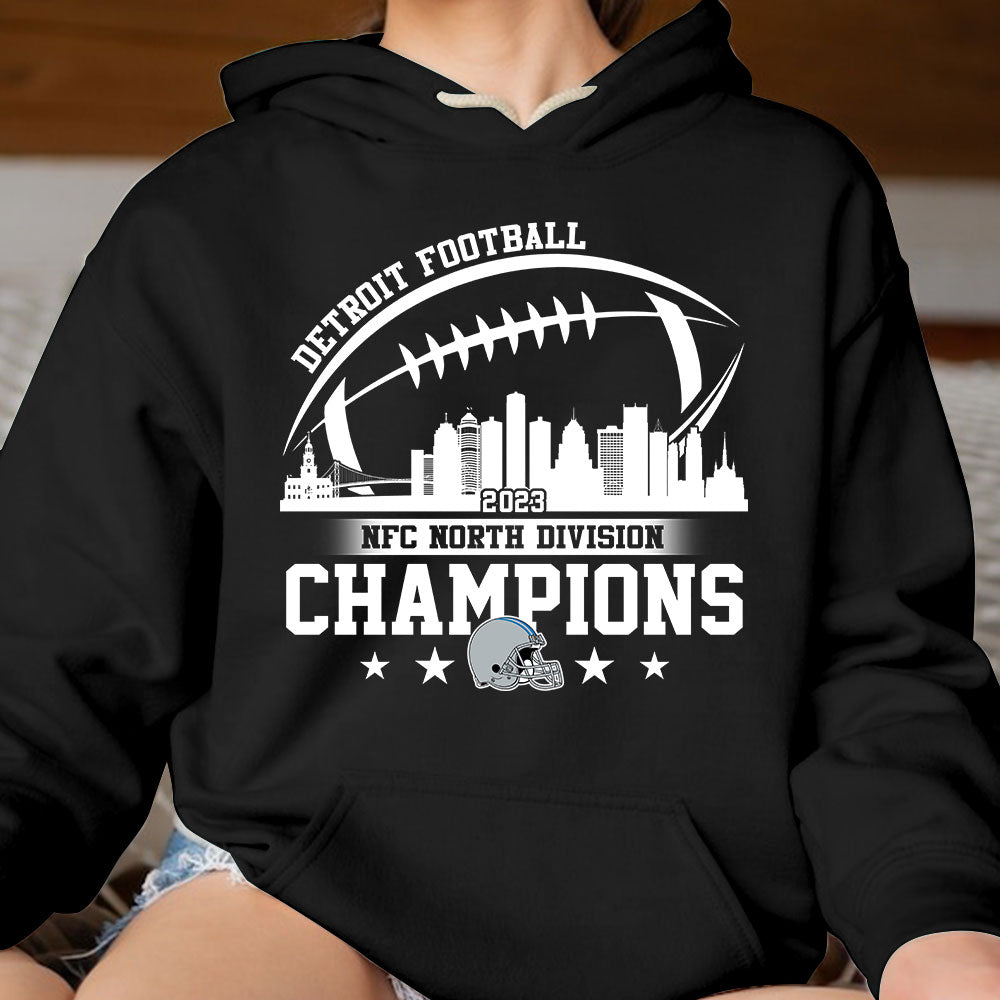 2023 Detroit Football Skyline NFC North Champions Hoodie T-Shirts, Conquered The North Champions Shirt, Detroit Football Fan Gifts