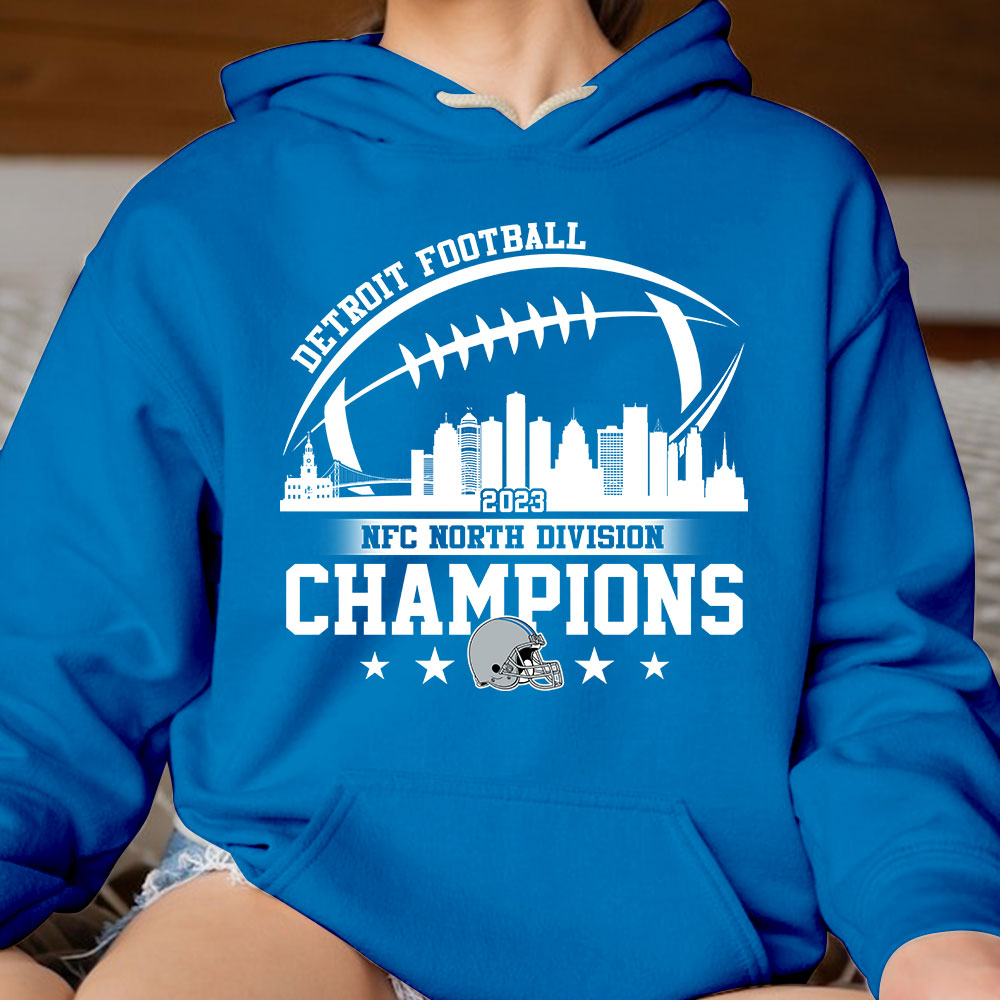 Detroit Football Skyline 2023 NFC North Champions Hoodie T-Shirts, Conquered The North Champions Shirt, Detroit Football Fan Gifts