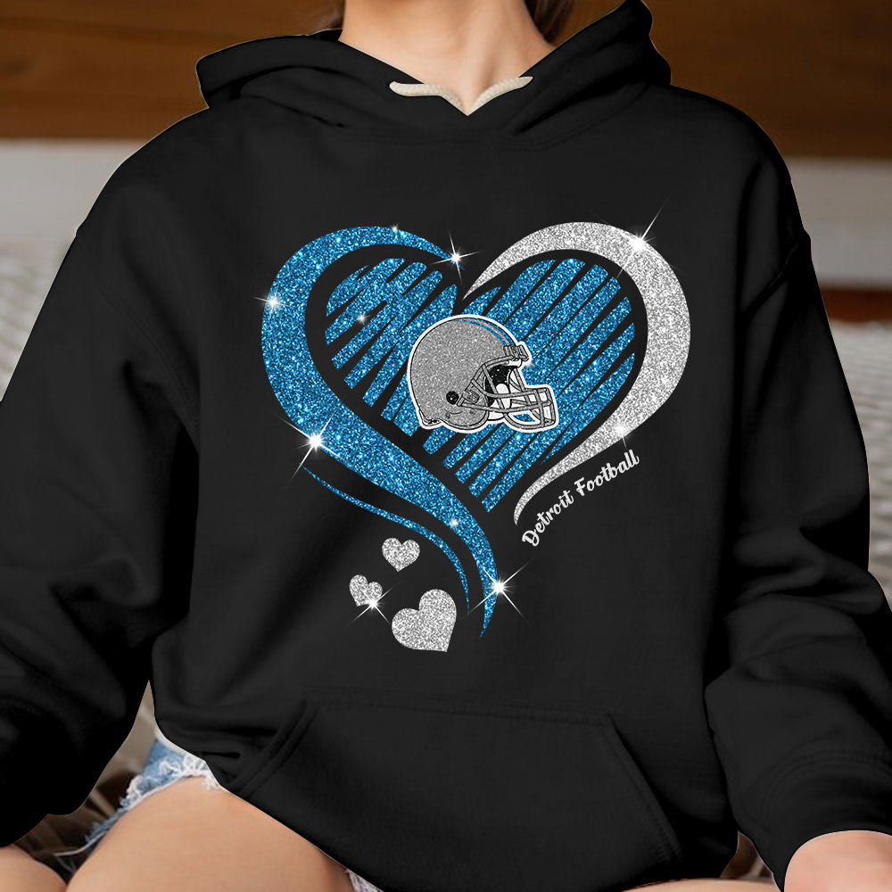 Detroit Football Twinkle Heart Hoodie, Long Sleeve, T Shirts, Sweatshirt For Men & Women, Detroit Lover