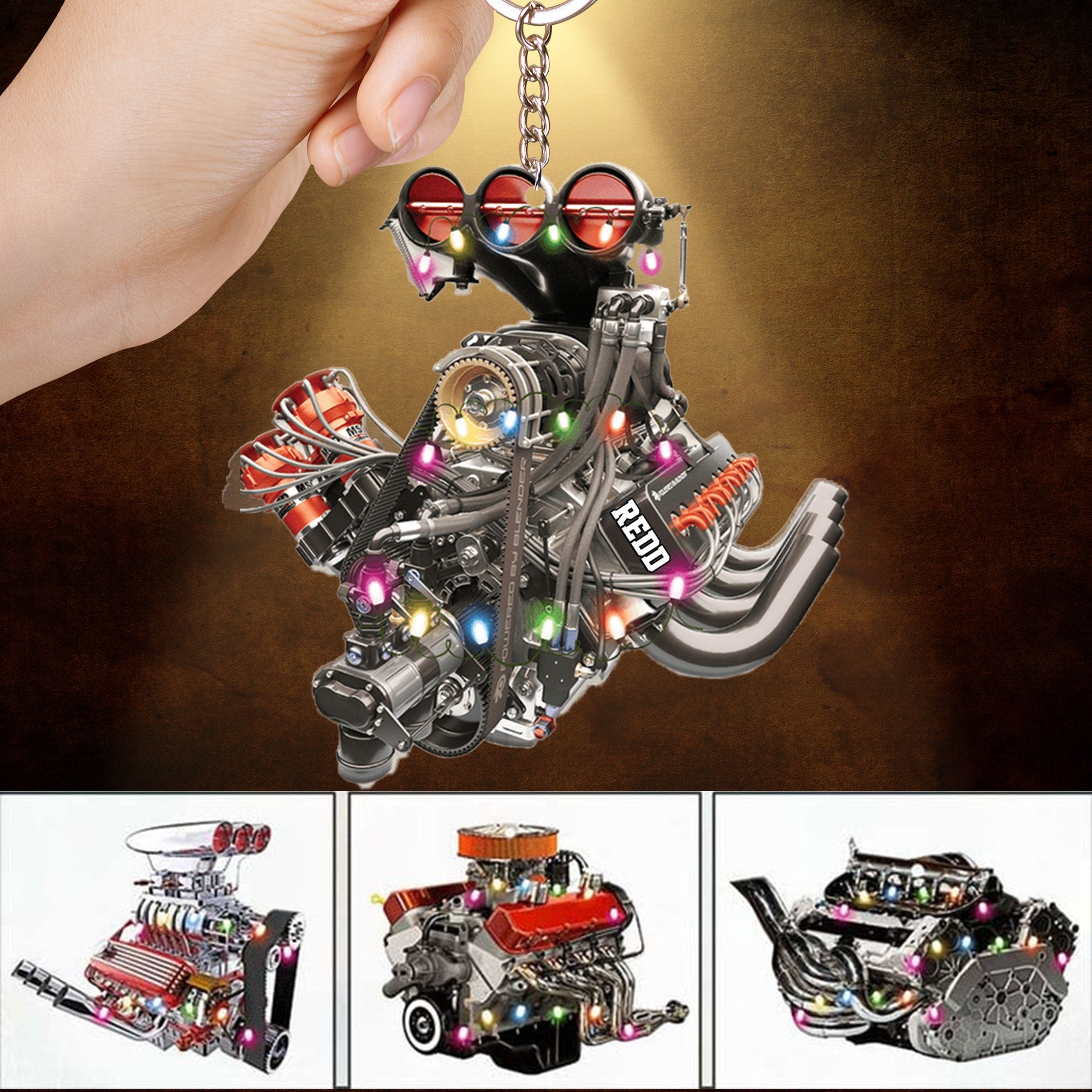 Custom Car Racing Acrylic Christmas Keychain, Personalized Drag Racing Hot Rod V8 Engine Acrylic Keychain For Car Racing Lover, Christmas, New Year