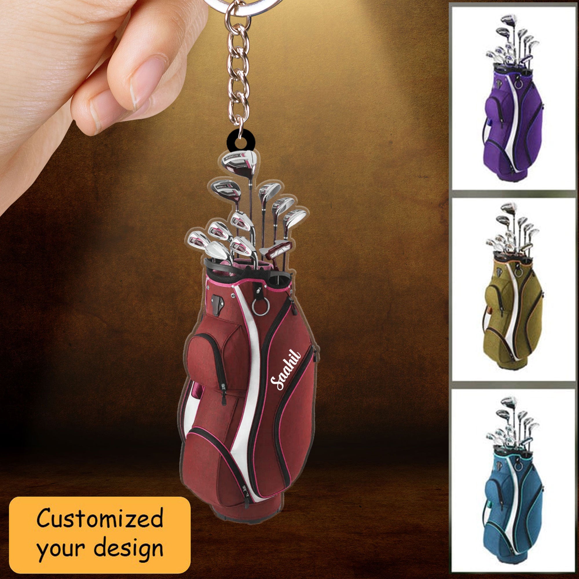 Custom Golf Acrylic Christmas Keychain, Personalized Golf Bag Acrylic Keychain For Golf Lover, Christmas, New Year