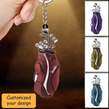 Custom Golf Acrylic Christmas Keychain, Personalized Golf Bag Acrylic Keychain For Golf Lover, Christmas, New Year