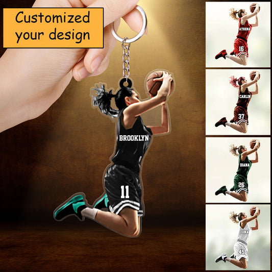 Custom Basketball Girl , Shooting Basketball Player Christmas Acrylic Keychain, Baseball Team Gift For Her, Basketball Lovers