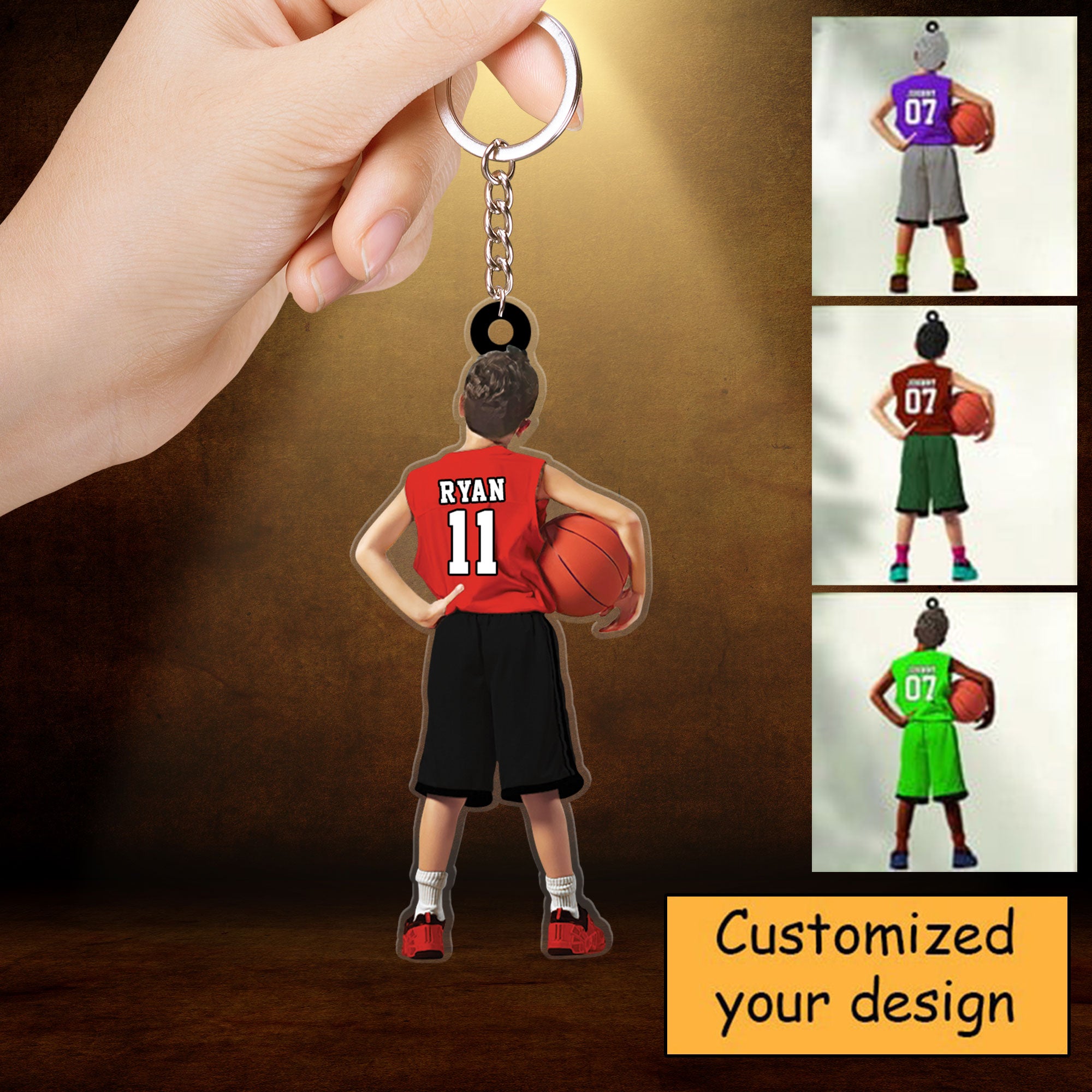 Custom Basketball Acrylic Christmas Keychain, Personalized Kids Little Boy Basketball Acrylic Keychain For Basketball Lover, Christmas