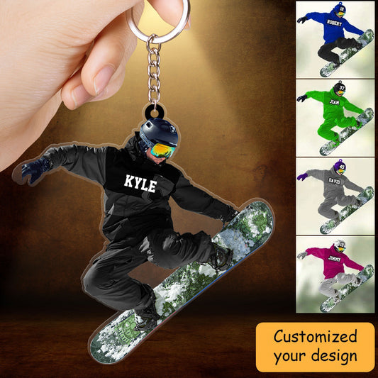 Personalized Snowboarding Athletes, Skis Christmas Keychain - Best Custom Shape Acrylic Keychain Christmas