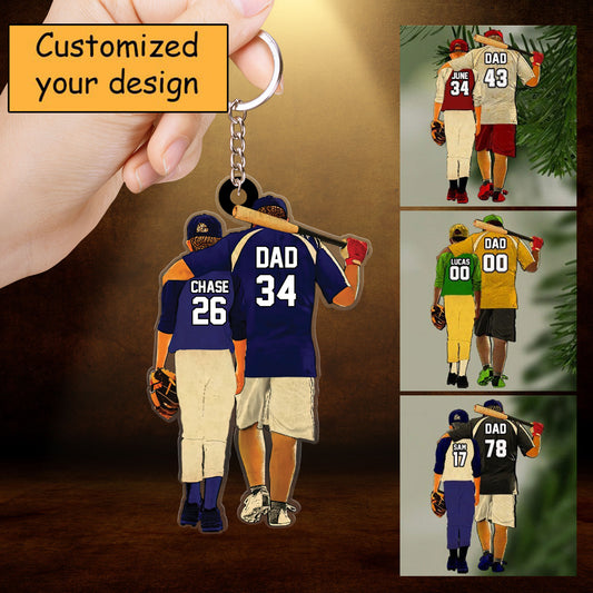 Customized Photo Baseball Players Dad & Son Christmas Acrylic Keychain Gift For Baseball Lovers Dad Son Coach - Christmas Acrylic Keychain Decor