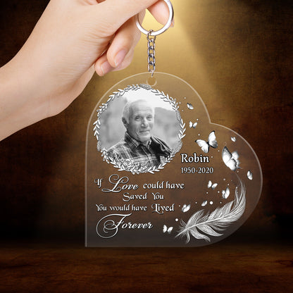 Personalized Memorial Photo Heart Acrylic Keychain, If Love Could Have Saved You You Would Have Lived Forever Acrylic Keychain, Memorial Gift Idea For Christmas, Family