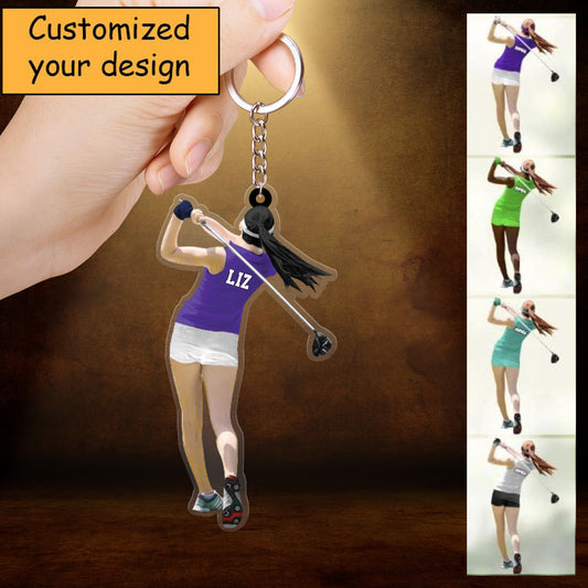 Personalized Golf Woman Christmas Acrylic Keychain, Golf Team Gift, Gift For Golf Lovers, Golf Players