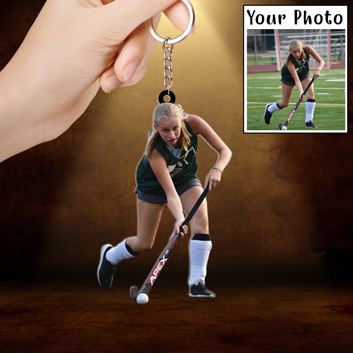 Personalized Photo Field Hockey Players Custom Shaped Hockey Acrylic Keychain For Daughter, Women