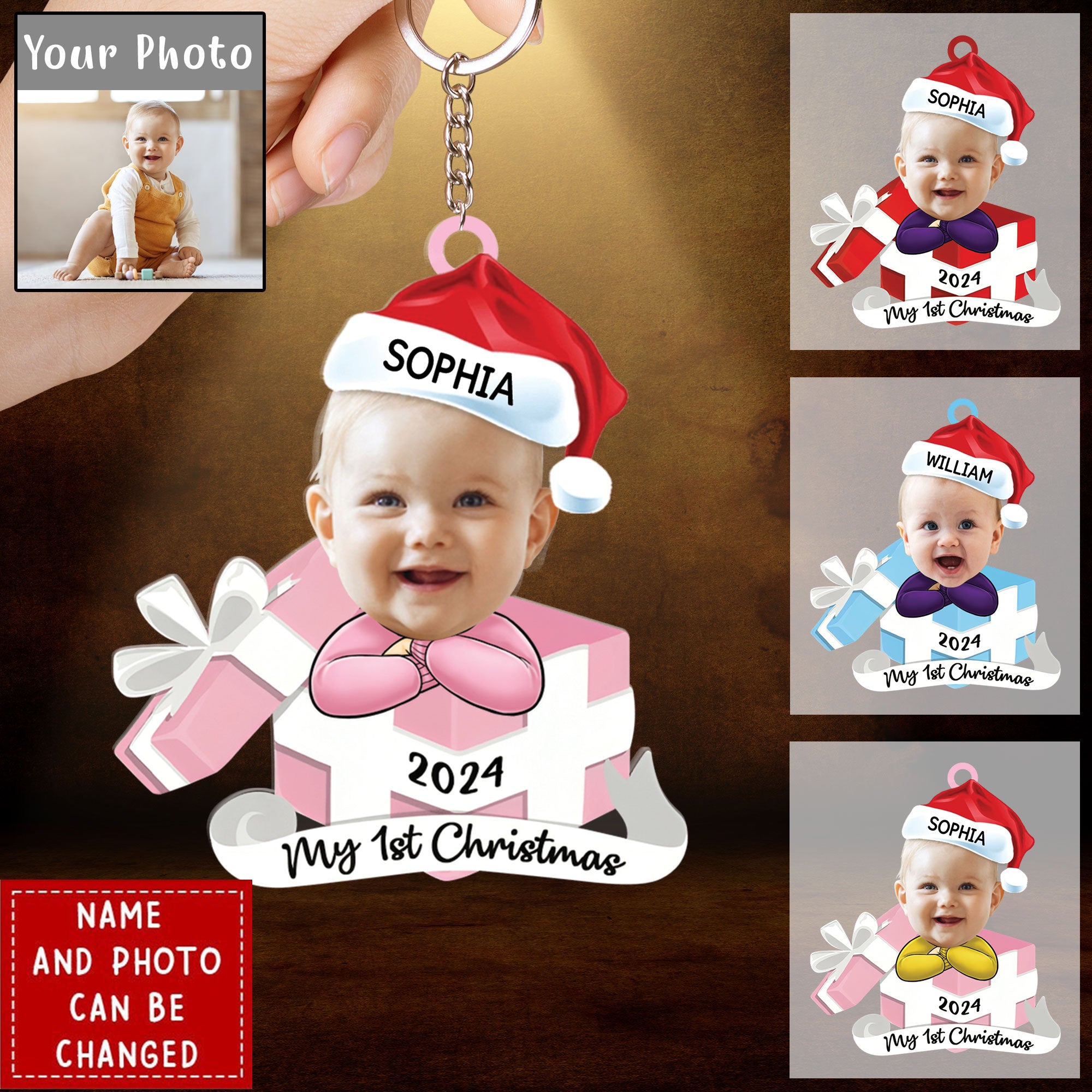 Custom Photo Hi I'm New Here Acrylic Keychain, Family Personalized Acrylic Keychain- Christmas Gift For Baby Kids, Newborn Baby