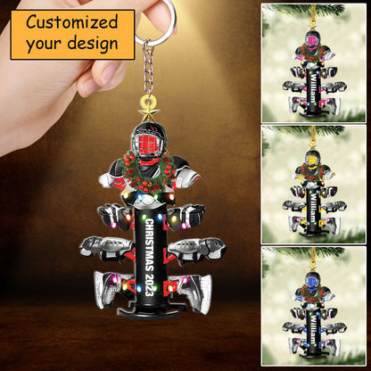 Custom Name Hockey Equipment Drying Stand Christmas Keychain Gift For Hockey Lover - Christmas Acrylic Keychain Tree Decor