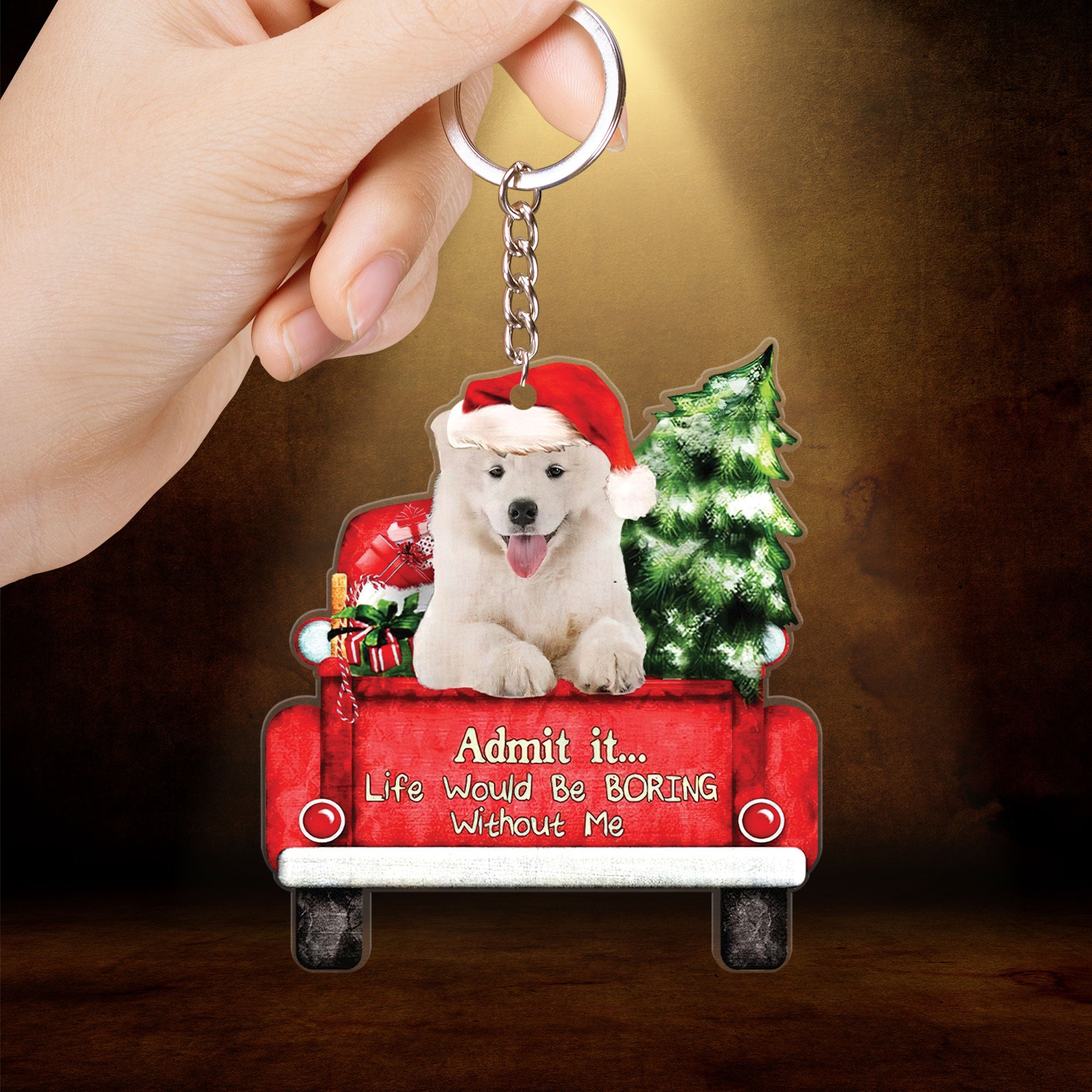 Samoyed On The Red Truck Christmas Acrylic Keychain, Best Gift For Samoyed Lovers, Dog Lovers