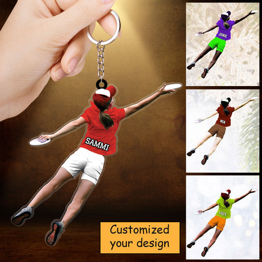 Custom Frisbee Girl Acrylic Christmas Keychain, Frisbee Team Gift Acrylic Keychain For Daughter - Christmas Hanging Tree