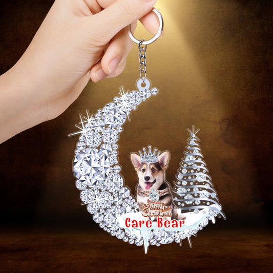 Custom Pembroke Welsh Corgi Diamond Moon Merry Christmas Acrylic Keychain - Best Gift For Dog Lovers, Dog Owners