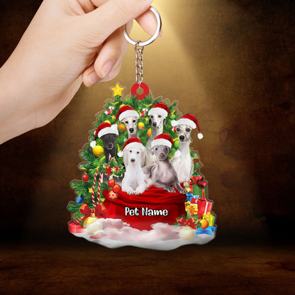 Personalized Greyhound Dogs In Red Gift Bag Christmas Acrylic Keychain, Custom Name Christmas Gift For Dog Lovers, Dog Mom