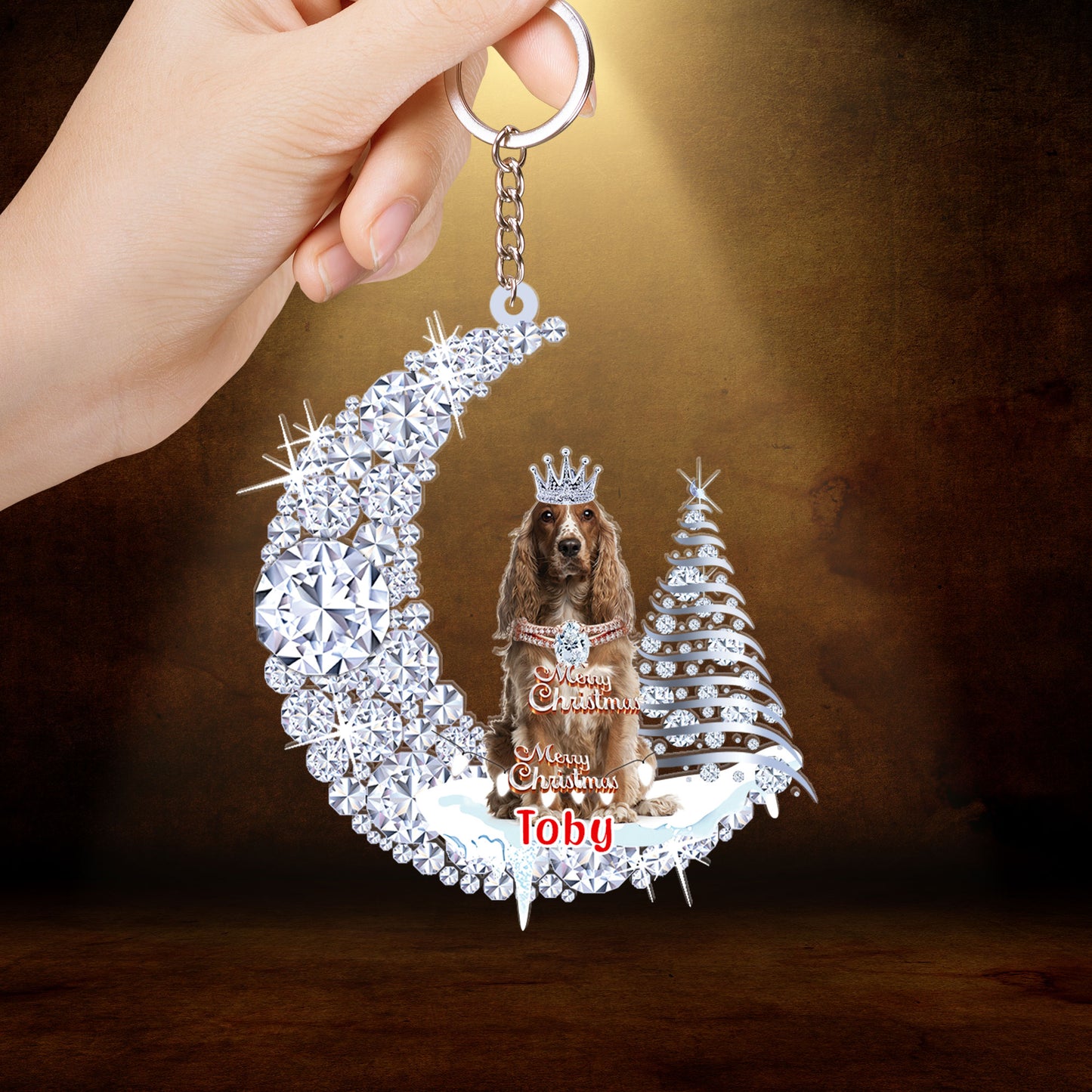 Personalized Cocker Spaniel Diamond Moon Merry Christmas Mica Ornament - Best Gift For Dog Lovers, Dog Owners