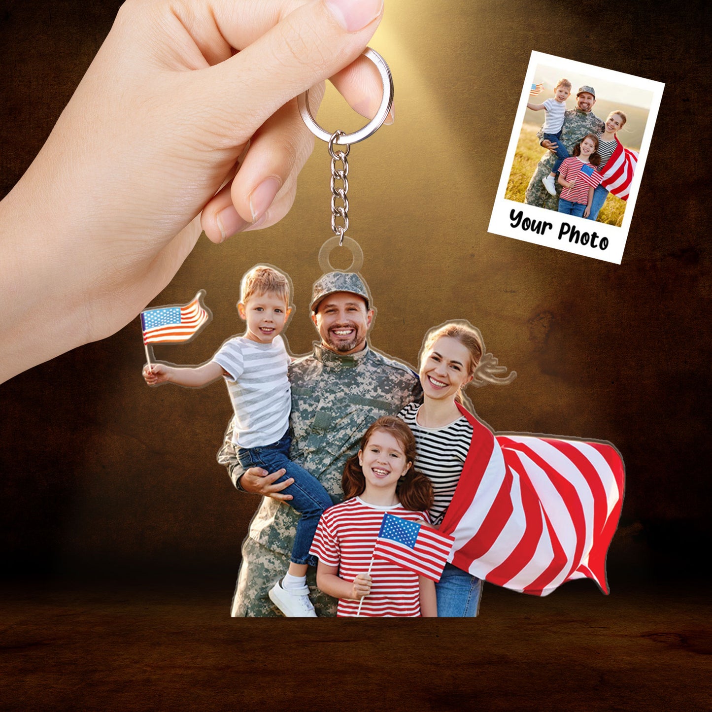 Personalized Acrylic Photo Keychain, Custom Your Family Photo Acrylic Keychain, Best Christmas Gift For Military Families