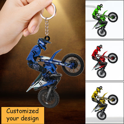 Custom Motocross Biker Acrylic Keychain, Personalized Motocross Biker Plying Acrylic Keychain For Motocross Lover