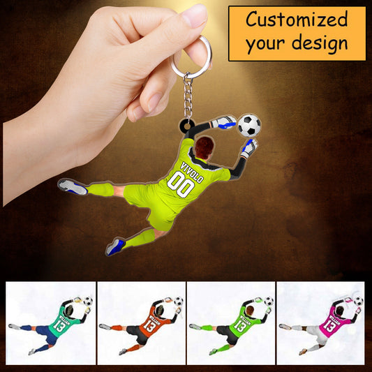 Custom Soccer Acrylic Christmas Keychain, Personalized Male, Boys, Man Soccer Goalkeeper Acrylic Keychain For Soccer Lover, Christmas