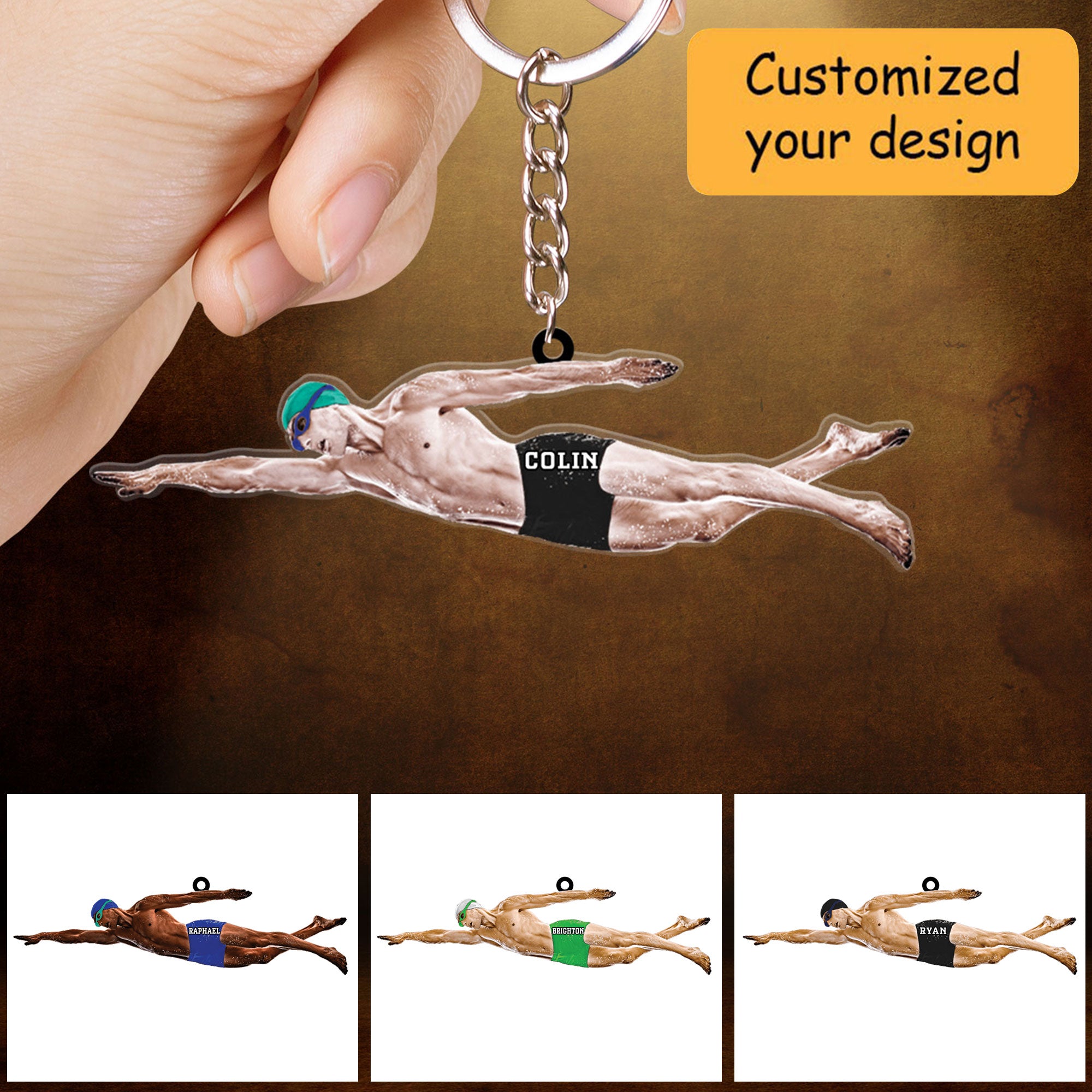 Personalized Male Swimmer Christmas Acrylic Keychain, Gift For Swimming Lovers, Man, Swimmer