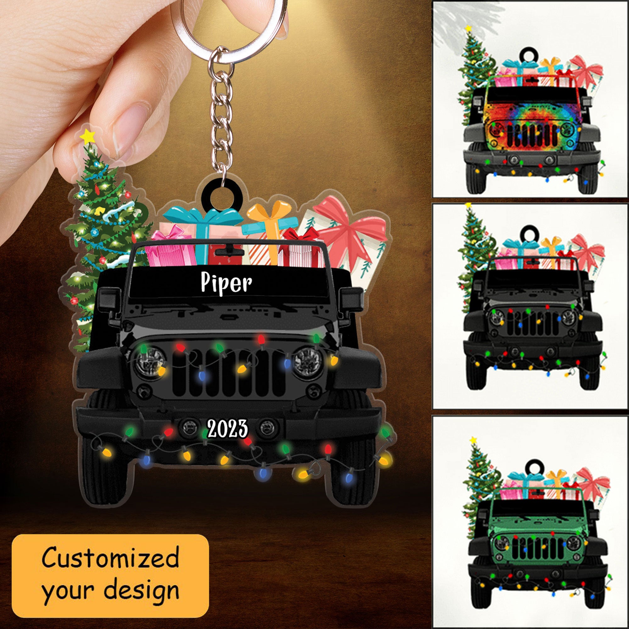 Custom Jeep Acrylic Christmas Keychain, Personalized Jeep Car & Christmas Gift Acrylic Keychain For Christmas, Off-Road Car Lover