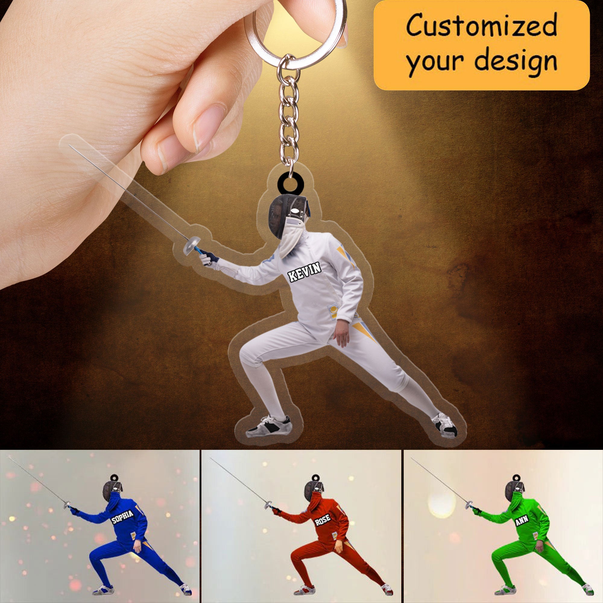 Personalized Fencing Lovers Acrylic Christmas Keychain, Great Gift For Fencer Acrylic Keychain - Christmas Ornament Hanging Tree