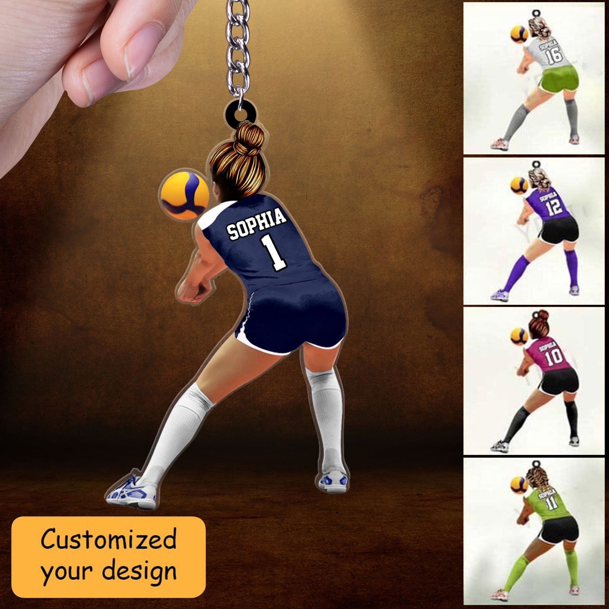 Personalized Female Volleyball Defensive Player Libero Christmas Acrylic Keychain, Volleyball Team Gift For Her, Volleyball Lovers