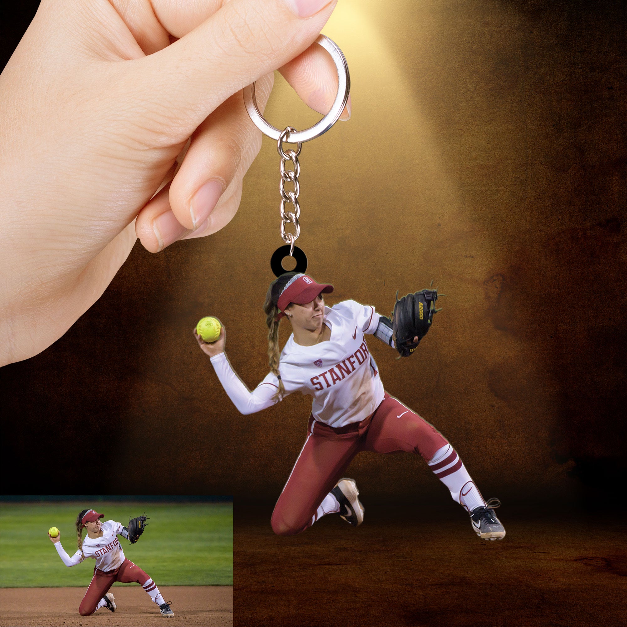 Custom Photo Softball Christmas Acrylic Keychain - Personalized Gift For Sports Fans, Coaches, And Players