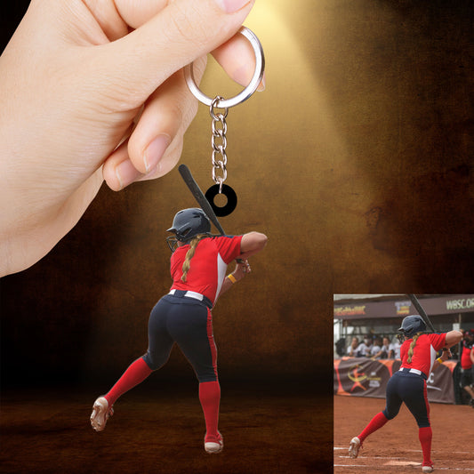 Custom Photo Softball Keychain For Daughter, Custom Acrylic Keychain Softball Christmas For Daughter