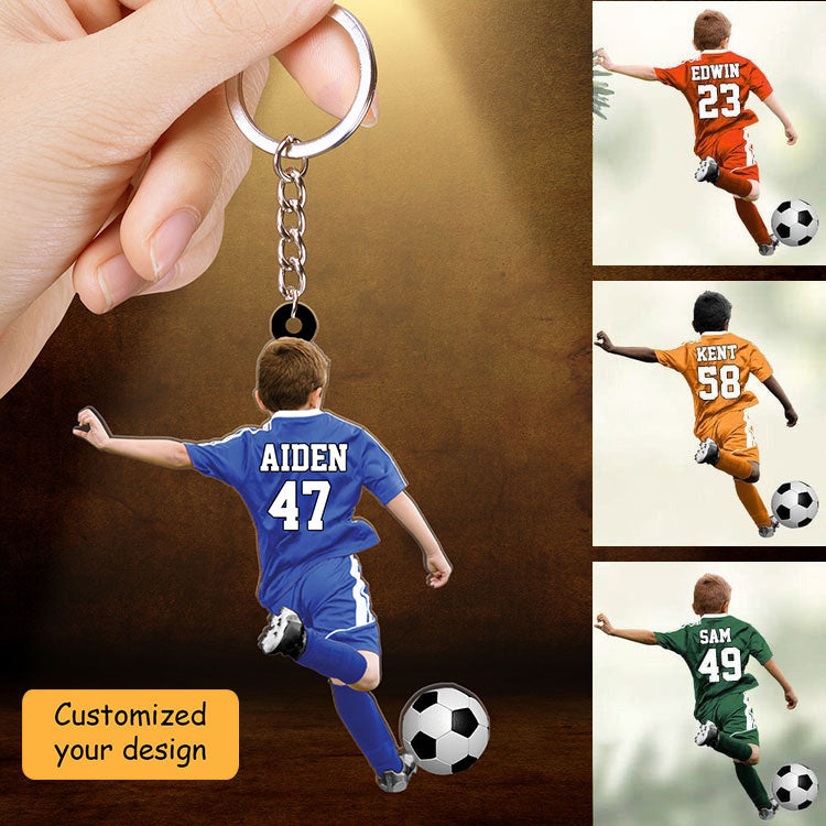 Personalized Soccer Boy Christmas Acrylic Keychain, Gift For Soccer Lovers, Christmas Gifts