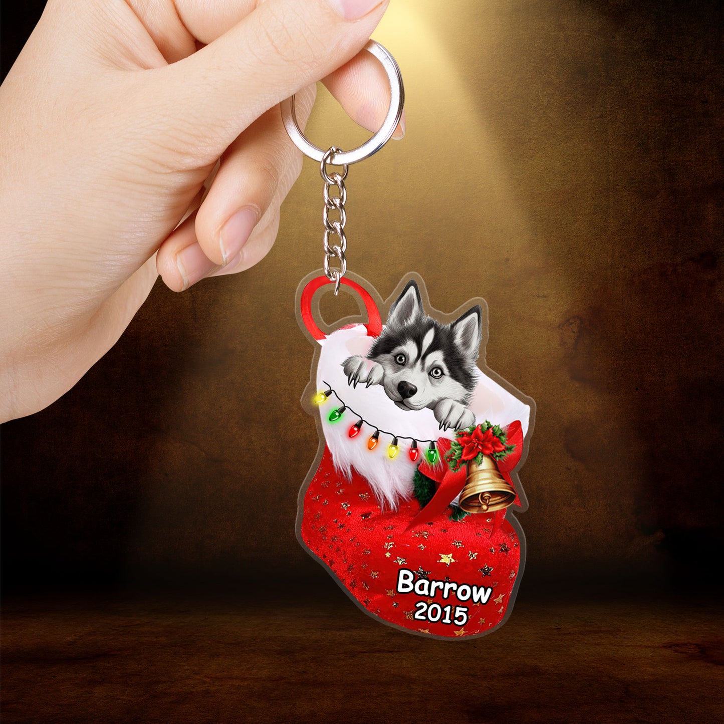 Custom Dog Acrylic Christmas Ornament, Personalized Siberian Husky In Stocking Christmas Acrylic Ornament for Dog Lover, New Year