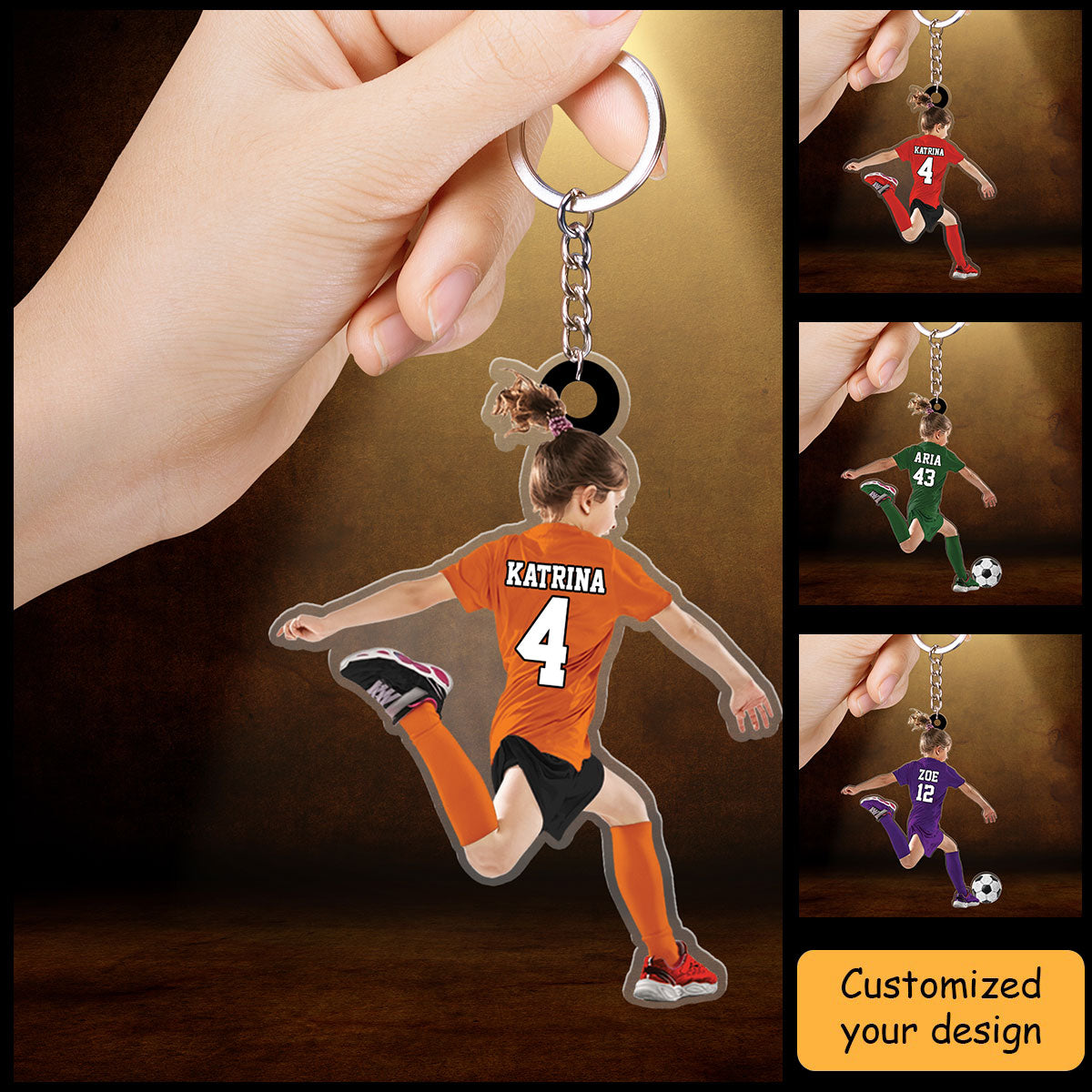 Personalized Little Girl Kid Soccer Players Acrylic Christmas Keychain - Gift For Soccer Lovers, Best Idea Custom Acrylic Keychain