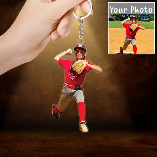 Personalized Acrylic Baseball Photo Keychain, Custom Your Great Moment Of Baseball Acrylic Keychain For Christmas, Perfect Gift For Baseball Lovers