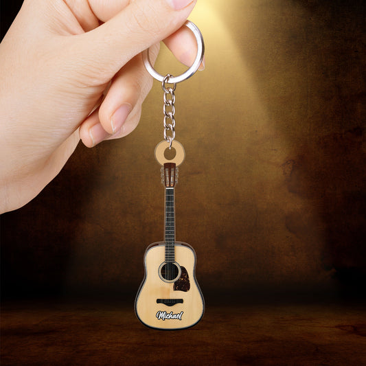 Personalized Classic Guitar Custom Name Christmas Acrylic Keychain Custom Shape For Guitar Players