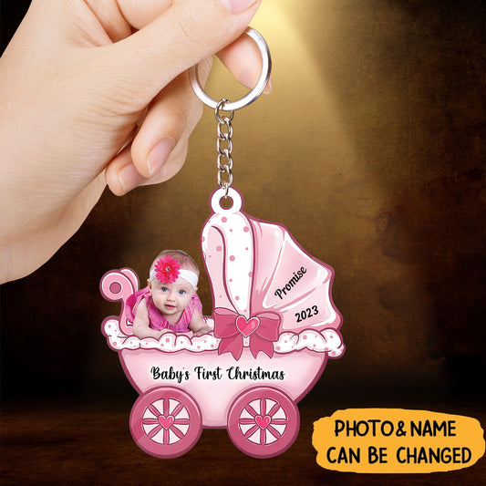 Baby On Carriage Christmas Personalized Photo Baby On Carriage Christmas Acrylic Keychain Gift For Baby - Christmas Keychain Decor