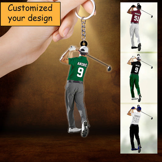 Customized Golf Man Player Christmas Acrylic Keychain, Golf Team Gift For Men - Gift For Golf Lovers, Golf Players