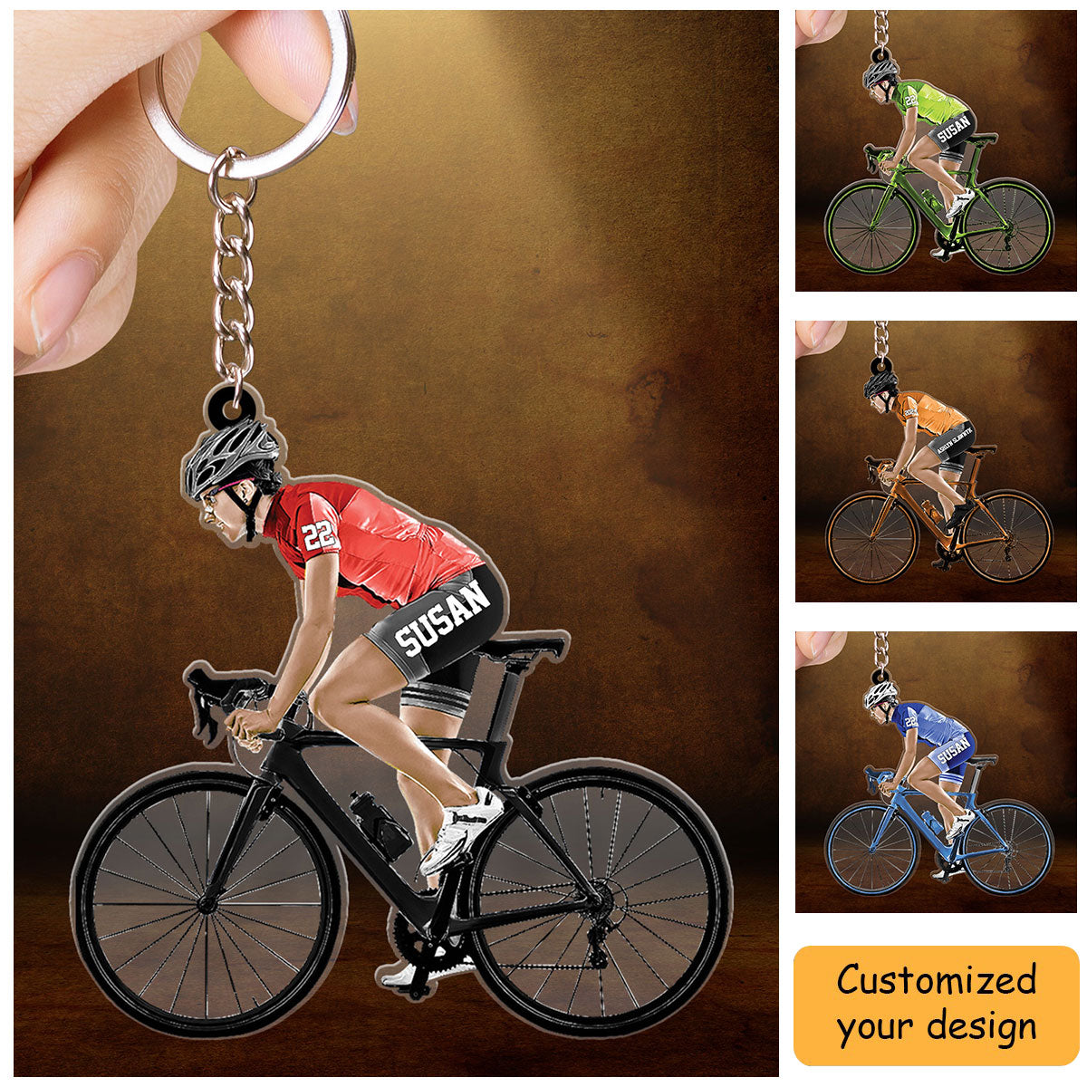 Personalized Female Cyclist, Bike Riding Christmas Acrylic Keychain, Gift For Cyclists