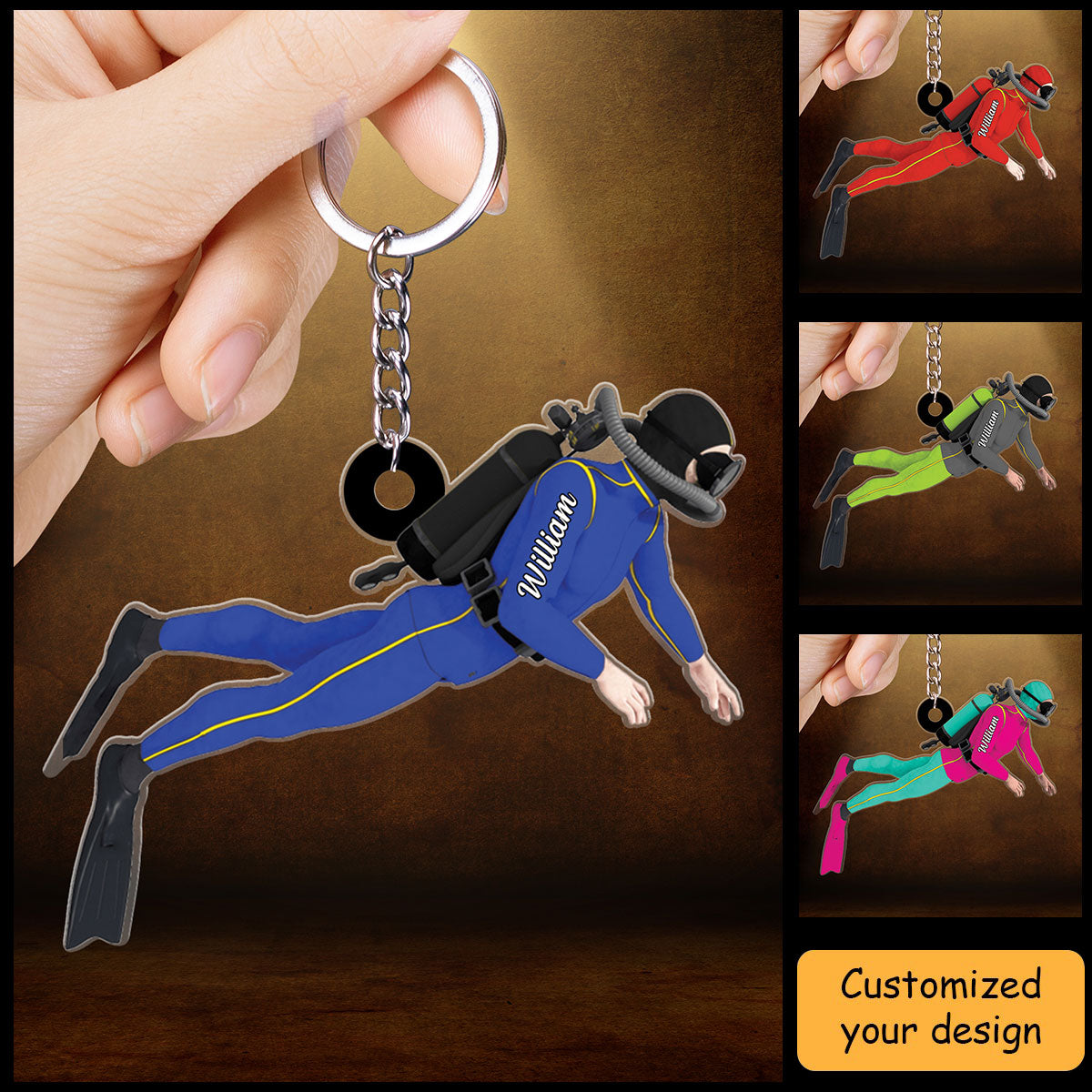 Personalized Diver Acrylic Christmas Keychain, Scuba Diving Acrylic Keychain For Diving Lovers, Divers, Christmas Gifts