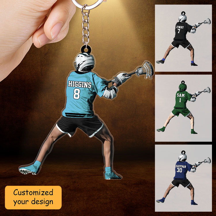 Personalized Lacrosse Players Christmas Keychain, Gift For Lacrosse Lovers - Custom Shape Acrylic Keychain Christmas