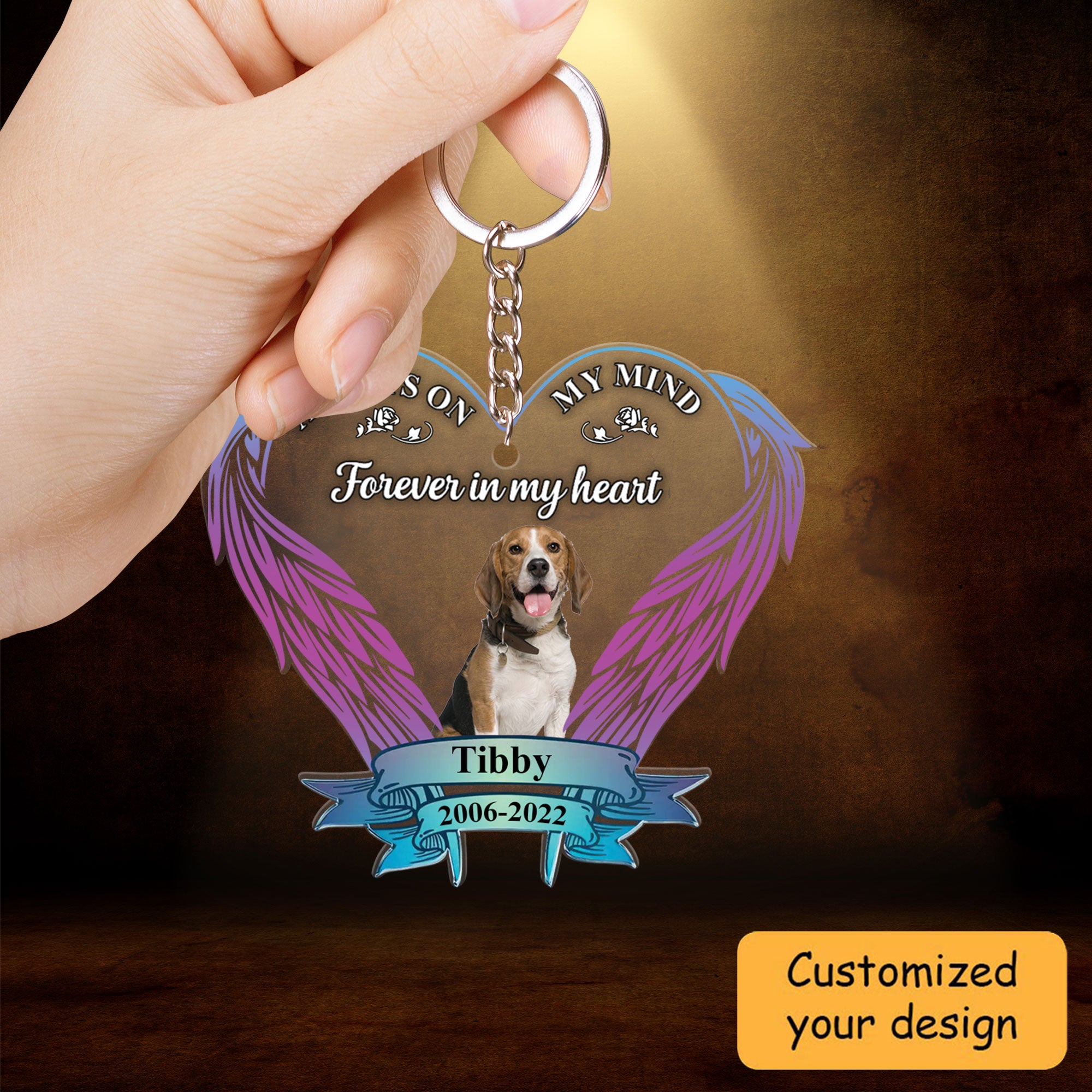 Custom Dog Photo Angel Wings Acrylic Keychain, Customized Memorial Pet Photo Acrylic Keychain - Memorial Gift For Dog Lovers, Pet Lovers, Dog Owners