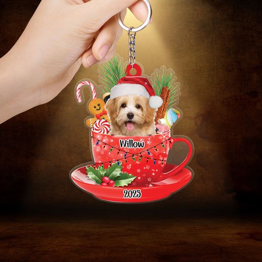 Custom Dog Acrylic Christmas Keychain, Personalized Awesome Havanese In Red Cup Christmas Acrylic Keychain for Dog Lover,Christmas