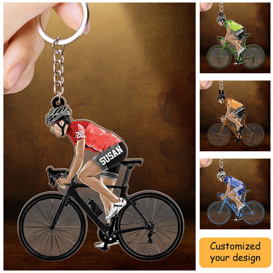 Custom Bike Riding Christmas Acrylic Keychain, Personalized Bike Riding Player Acrylic Christmas For Bike Riding Lover, Christmas, New Year